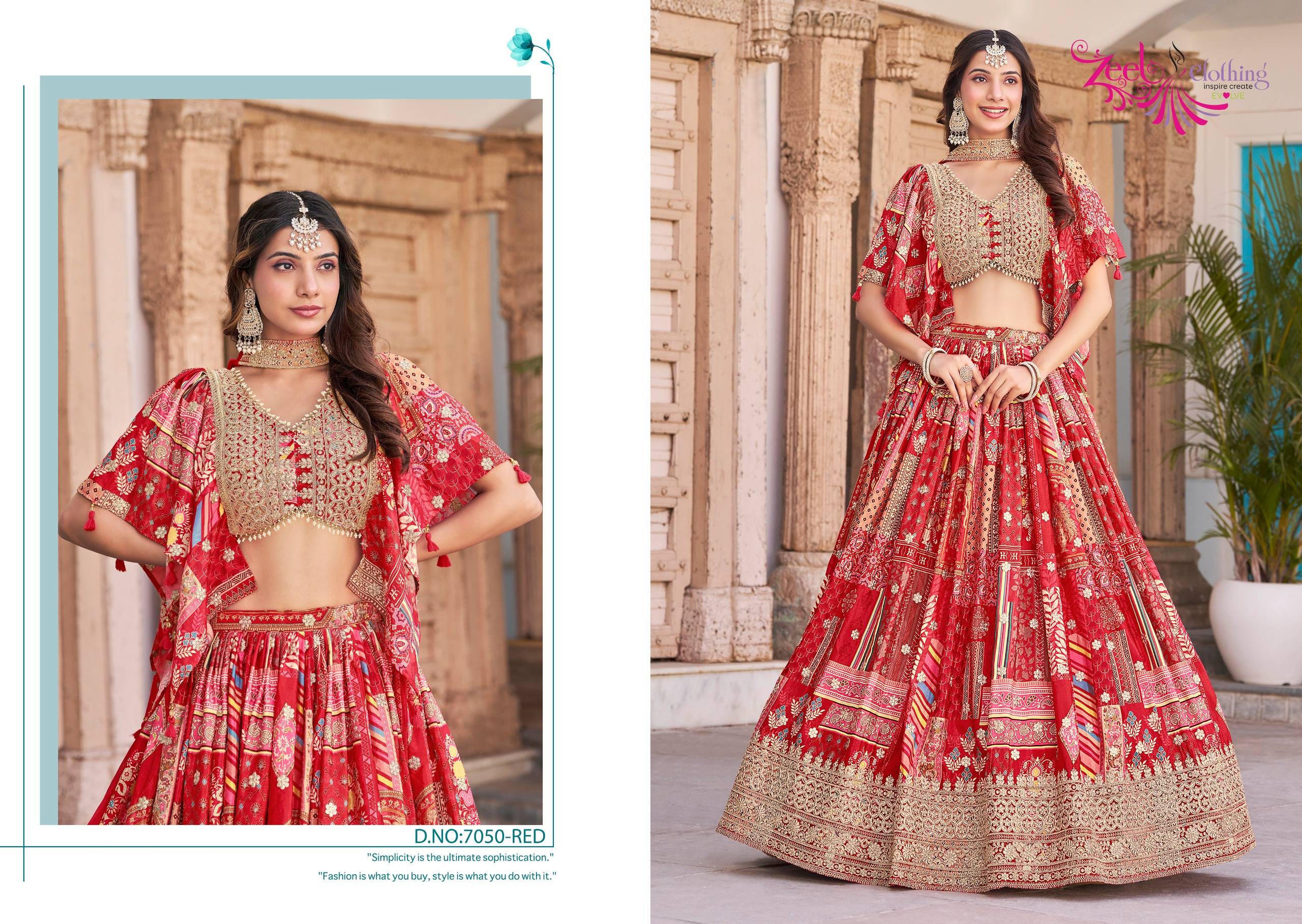 Queen By Zeel Clothing 7050 Colours Series Designer Beautiful Collection Occasional Wear & Party Wear Chinnon Silk Lehengas At Wholesale Price